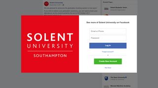 
                            5. We are pleased to announce the... - Solent University | Facebook - My Portal Solent