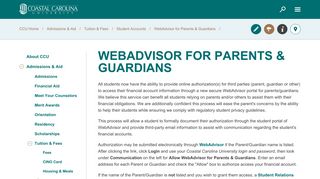 
                            3. WebAdvisor for Parents & Guardians - Coastal Carolina ... - Coastal Carolina University Student Portal