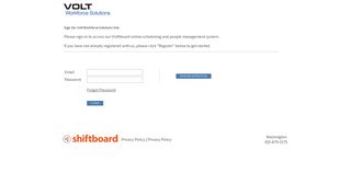 
Welcome to Volt Workforce Solutions Shiftboard Login Page
