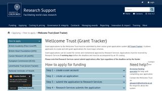 
                            5. Wellcome Trust (Grant Tracker) | Research Support - Wellcome Trust Application Portal
