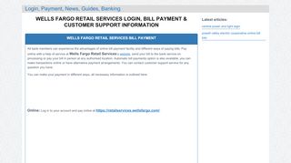 
                            8. Wells Fargo Retail Services Login, Bill Payment & Customer ... - Wells Fargo Retail Services Portal
