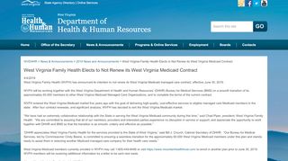 
                            4. West Virginia Family Health Elects to Not Renew its West Virginia ... - West Virginia Family Health Provider Portal