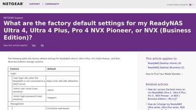 What are the factory default settings for my ReadyNAS ...