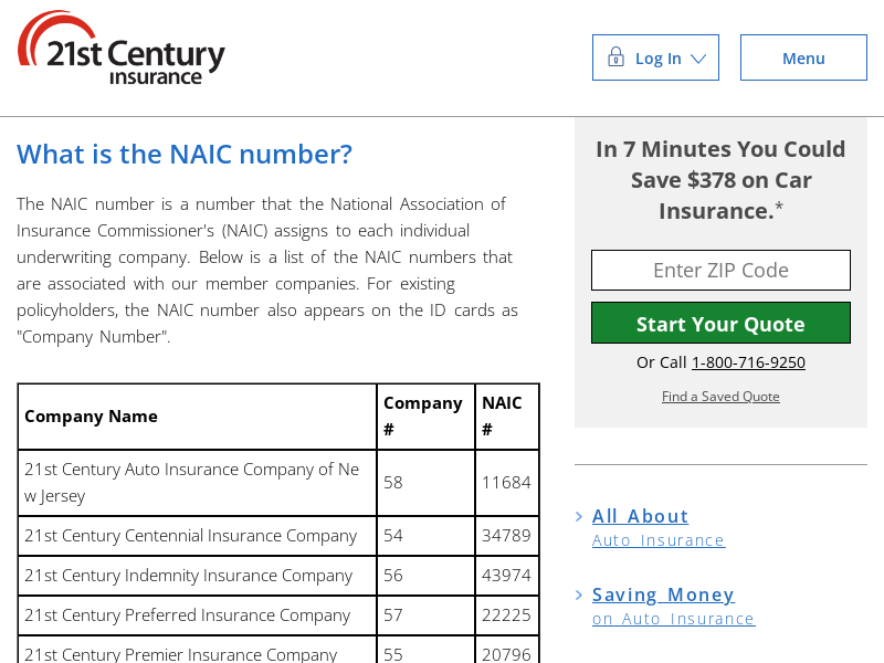 
                            3. What is the NAIC Insurance Number? | 21st.com
