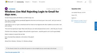 
                            3. Windows Live Mail Rejecting Login to Gmail for days now ... - Windows Live Mail Gmail Rejected Portal