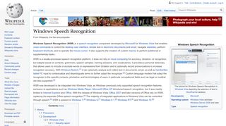 
Windows Speech Recognition - Wikipedia  
