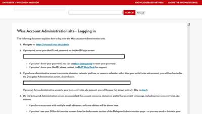 Wisc Account Administration site - Logging in