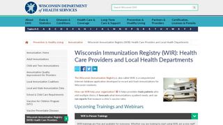 
                            3. Wisconsin Immunization Registry (WIR): Health Care Providers and ... - Wisconsin Immunization Registry Portal