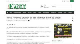 
Wise Avenue branch of 1st Mariner Bank to close ...  
