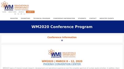 WM Symposia  WM2020 Conference Program