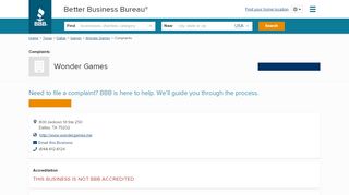 
                            3. Wonder Games | Complaints | Better Business Bureau® Profile - Web Portals Wonder Games