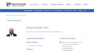 
                            3. Woode Dwain, MD | Find a Doctor | Crestwood Medical Center ... - Dr Woode Patient Portal