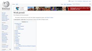 
Work permit - Wikipedia  
