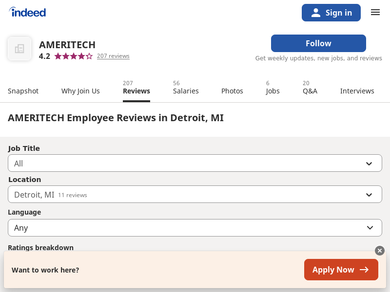 
                            8. Working at AMERITECH in Detroit, MI: Employee Reviews ...