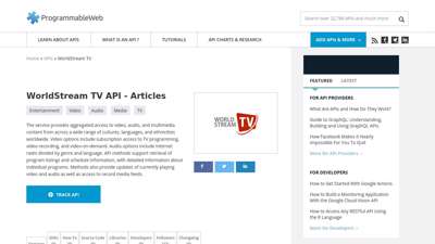 WorldStream TV API Articles  ProgrammableWeb