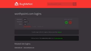 worthpoint.com passwords - BugMeNot