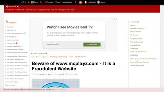 
                            5. www.mcplayz.com - It is a Fraudulent Website - Mcplayz Login