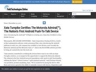 Xata Turnpike Certifies The Motorola Admiral(™), The ...
