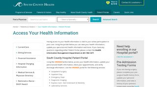 
                            1. Your Health Information - Patient Portals - South County Health - Sch Patient Portal