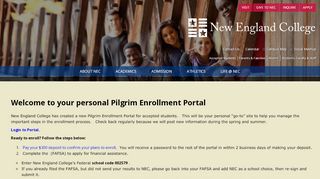 
your personal Pilgrim Enrollment Portal - New England College
