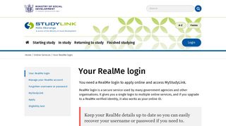
Your RealMe login - StudyLink  
