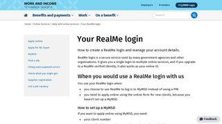
Your RealMe login - Work and Income  
