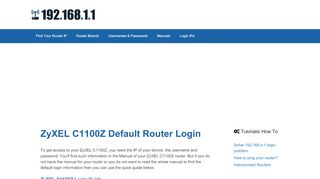 ZyXEL C1100Z - Default login IP, default username & password - Zyxel C1000z Default Portal