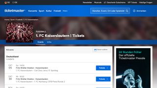 
                            6. 1. FC Kaiserslautern Tickets, Karten & Veranstaltungen