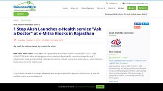 
                            6. 1 Stop Aksh Launches e-Health service “Ask a Doctor” at e-Mitra ...