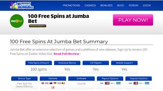 
                            2. 100 Free Spins at Jumba Bet | No Deposit Bonus