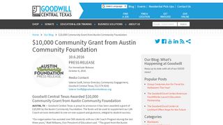 
                            7. $10,000 Community Grant from Austin Community Foundation | Our ...