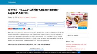 
                            6. 10.0.0.1 - 10.0.0.01 Xfinity Comcast Router Login IP Address ...