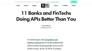 
                            5. 11 Banks and FinTechs Doing APIs Better Than You • Blog • 11:FS