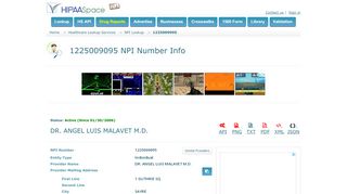 
                            7. 1225009095 NPI Number | DR. ANGEL LUIS MALAVET M.D. ...