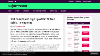 
                            6. 138.com Casino sign up offer: 70 free spins, 1x wagering ...