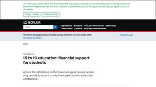 
                            3. 16 to 19 education: financial support for students - GOV.UK