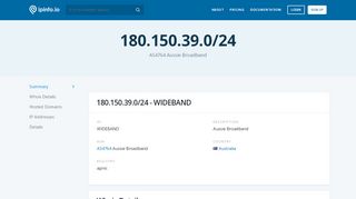 
                            4. 180.150.39.0/24 Netblock Details - Aussie Broadband - IPinfo ...