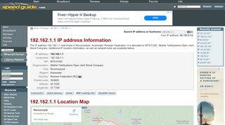 
                            9. 192.162.1.1 IP Address Location | SG IP network tools