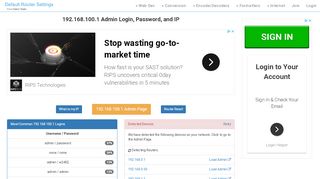 
                            1. 192.168.100.1 Admin Login, Password, and IP - …