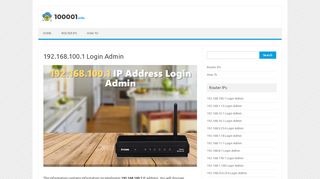 
                            5. 192.168.100.1 Login Admin | Router Default Username and ...