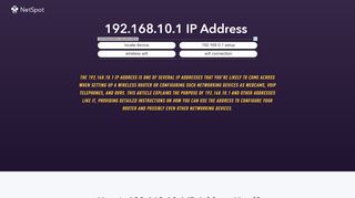 
                            1. 192.168.10.1 IP Address and How It is Used - NetSpot