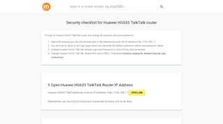 
                            11. 192.168.1.1 - Huawei HG633 TalkTalk Router login and password