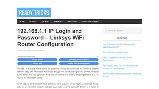 
                            11. 192.168.1.1 IP Login and Password – Linksys WiFi …