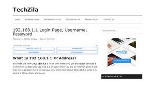 
                            1. 192.168.1.1 Login Page, Username, Password - TechZila