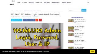 
                            4. 192.168.1.102 Admin Login, Username & Password - Router Login