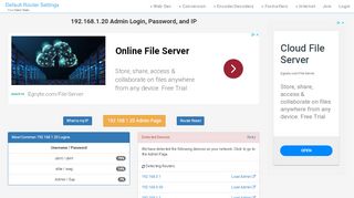 
                            1. 192.168.1.20 Admin Login, Password, and IP - Clean CSS