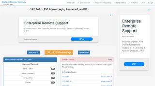 
                            2. 192.168.1.250 Admin Login, Password, and IP - Clean CSS