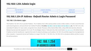 
                            5. 192.168.1.254 IP Address -Default Router Admin & Login Password ...