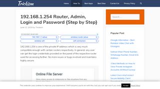 
                            8. 192.168.1.254 Router Admin Login And Password - Trickism