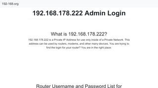 
                            2. 192.168.178.222 - Login to your Admin Page Now!